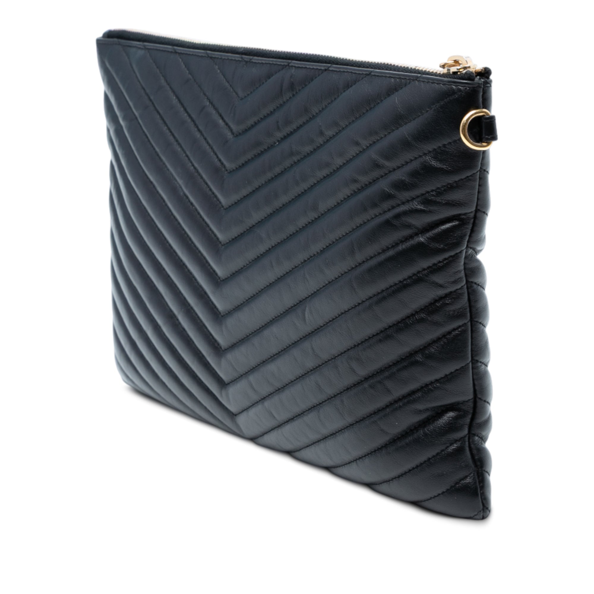 Quilted Chevron Leather Monogram Document Holder