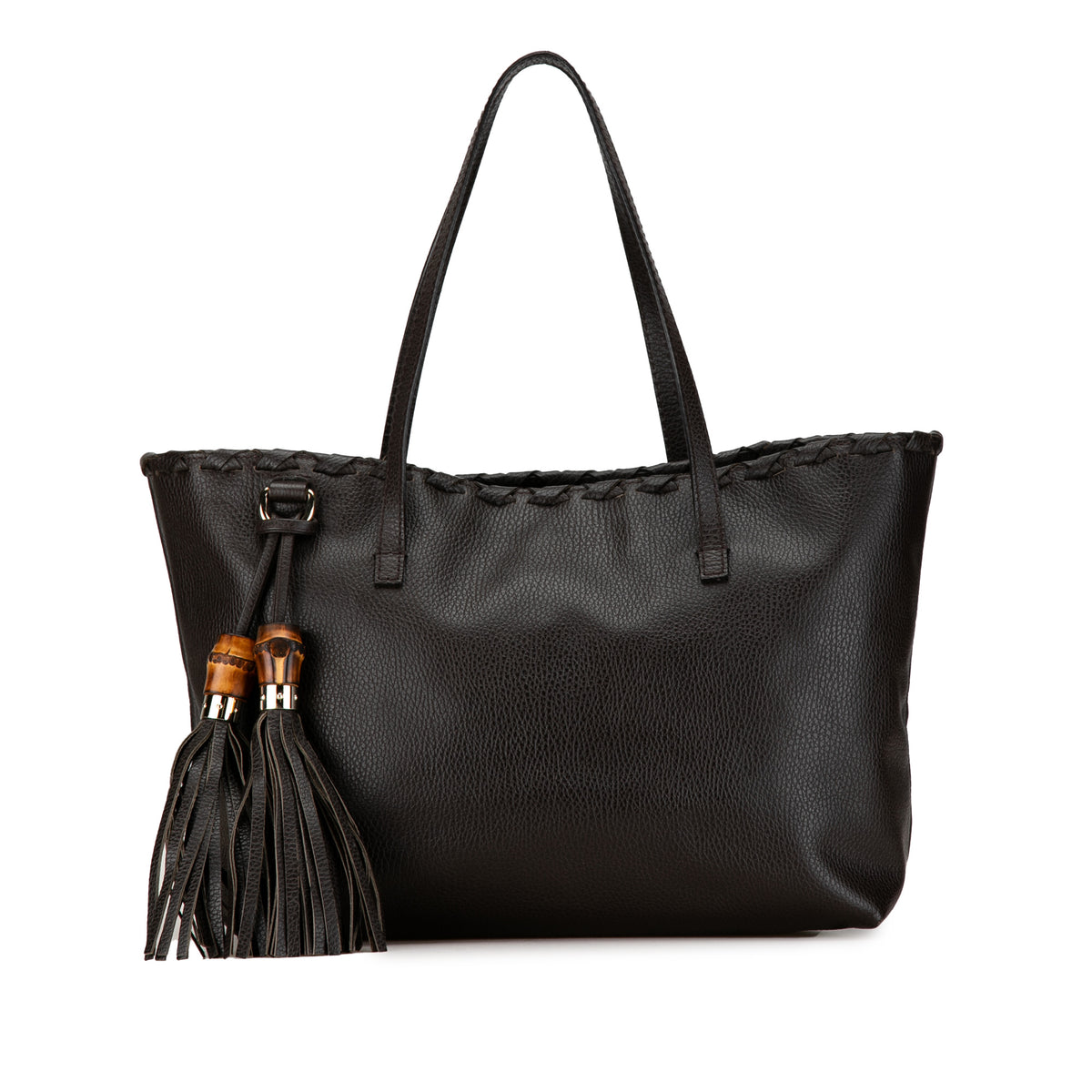 Leather Bamboo Tassel Tote_0