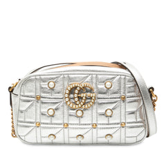 Small GG Marmont Pearl Studded Matelasse Leather Aria Crossbody