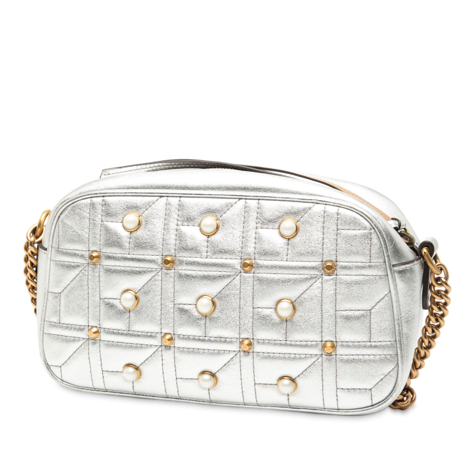 Small GG Marmont Pearl Studded Matelasse Leather Aria Crossbody