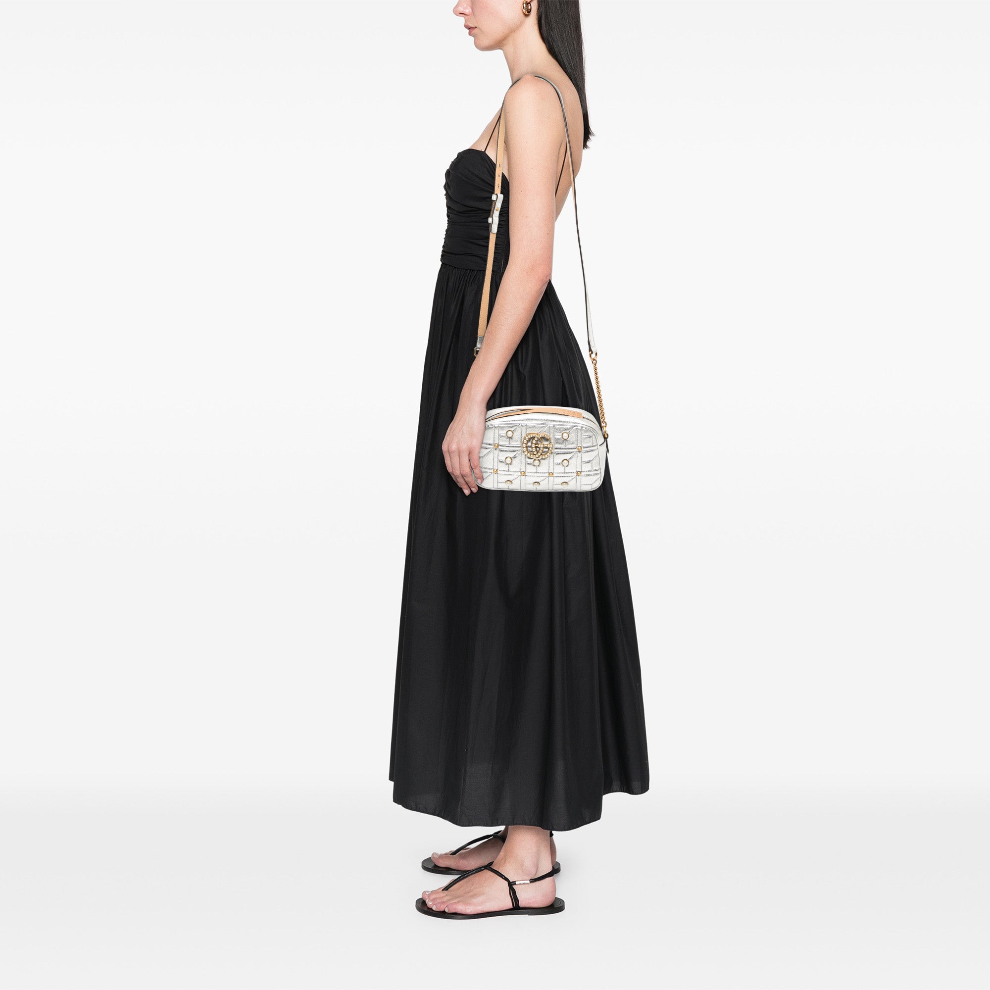 Small GG Marmont Pearl Studded Matelasse Leather Aria Crossbody