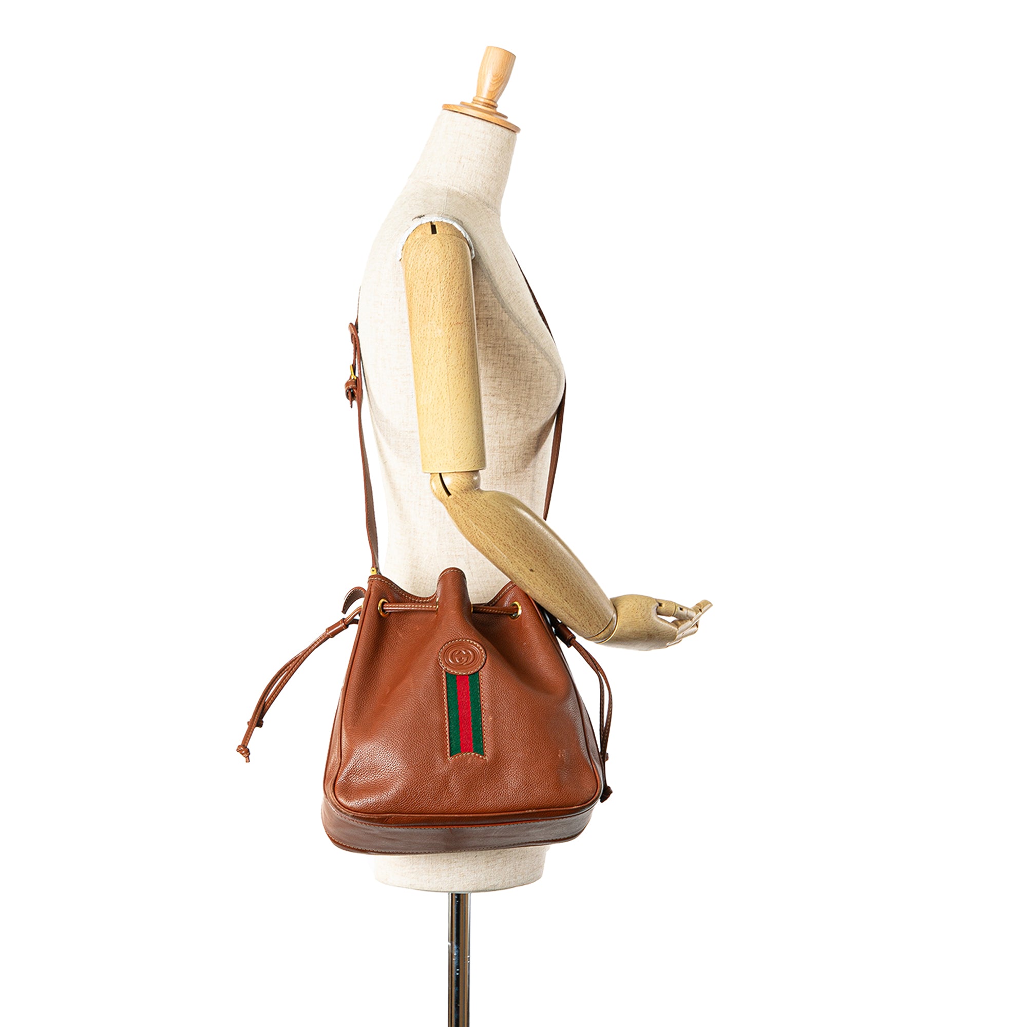 Leather Web Bucket Bag