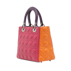 Medium Tricolor Lambskin Cannage Lady Dior