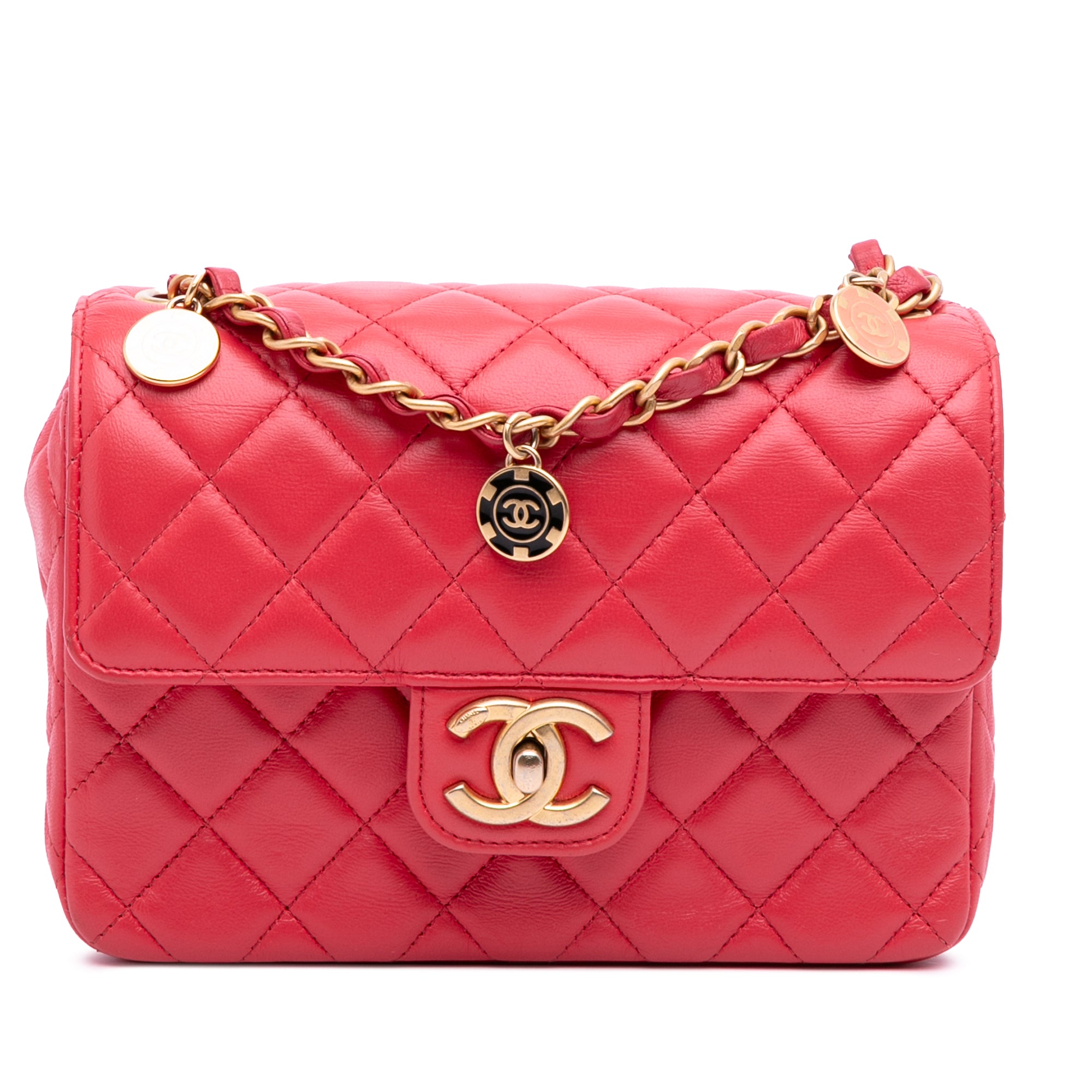 Mini Square Classic Lambskin Casino Royale Charms Single Flap