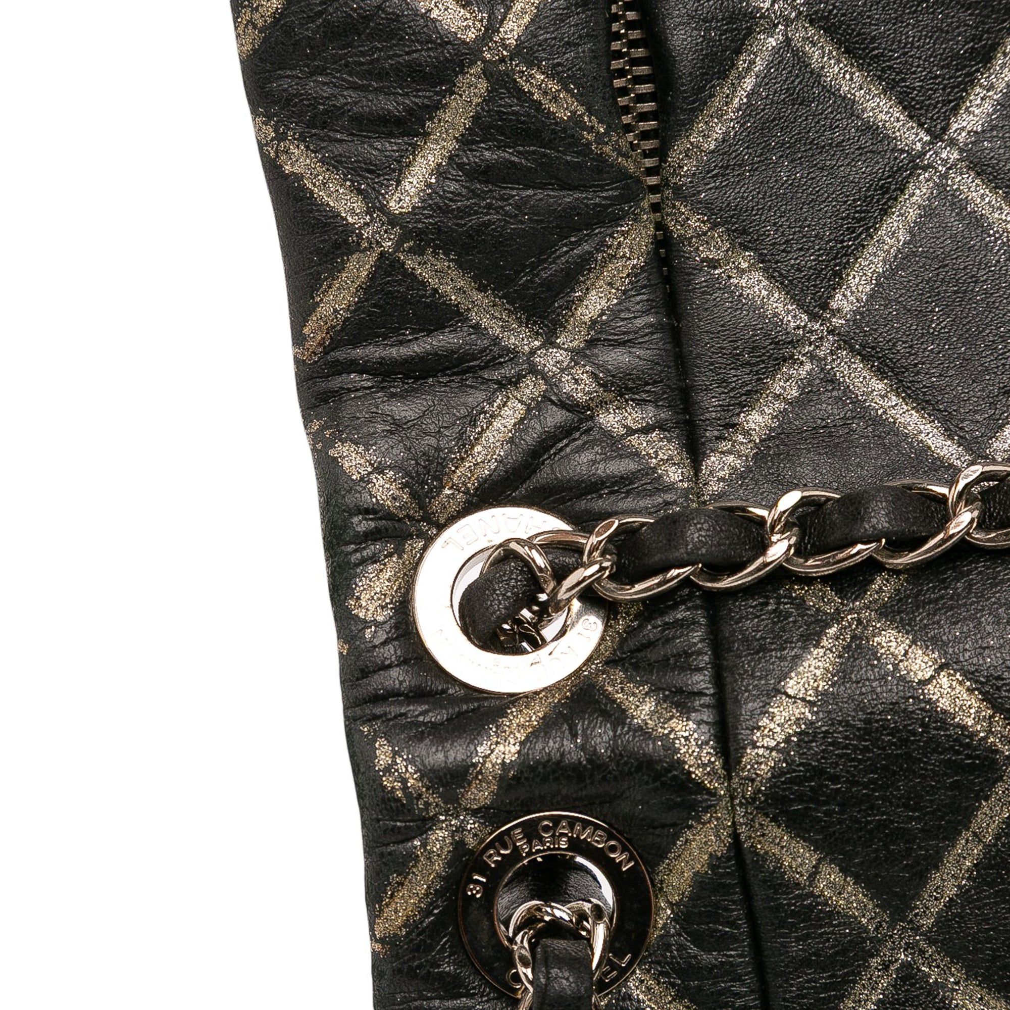 Quilted Metallic Distressed Lambskin CC Crystal Flap