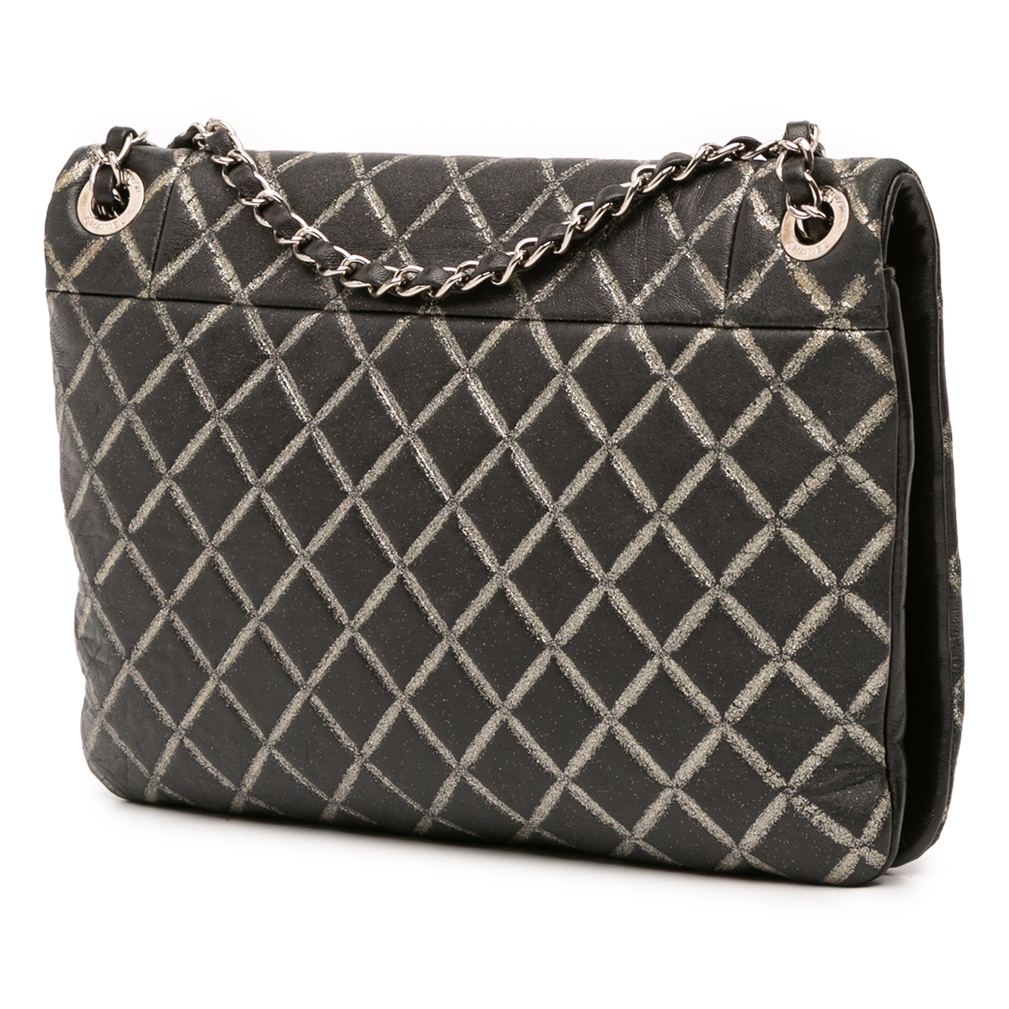Quilted Metallic Distressed Lambskin CC Crystal Flap