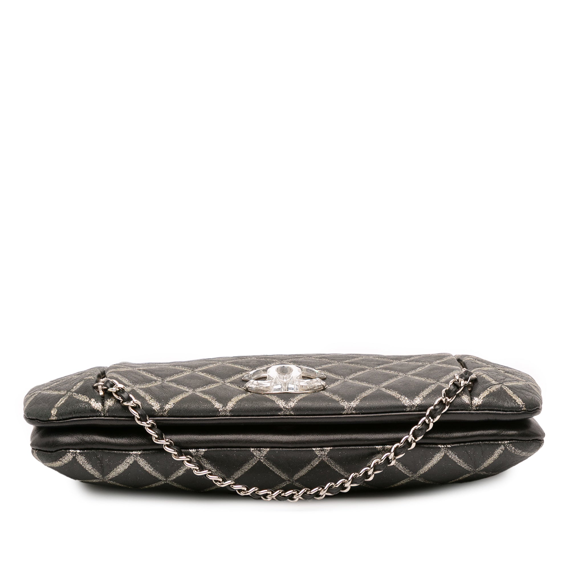 Quilted Metallic Distressed Lambskin CC Crystal Flap