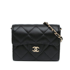 CC Quilted Lambskin Flap Card Holder On Chain