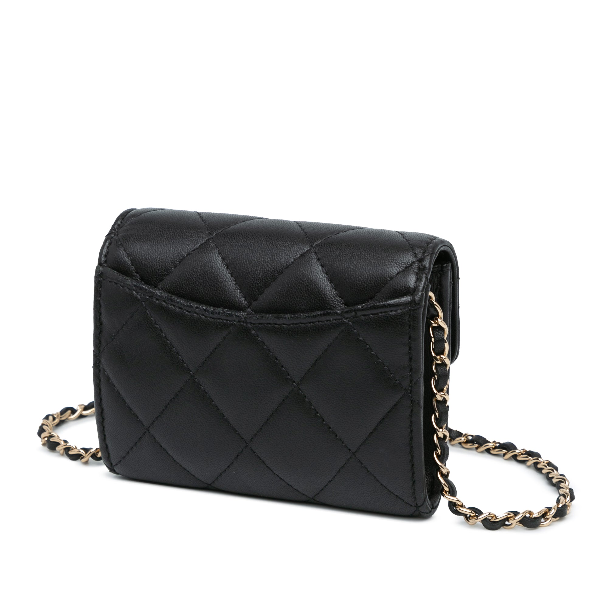 CC Quilted Lambskin Flap Card Holder On Chain