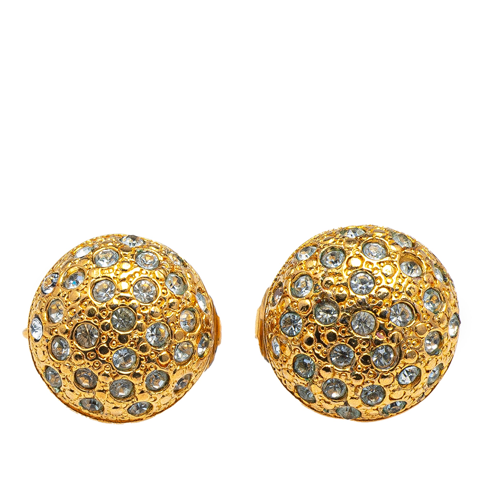 Gold Plated and Rhinestones Round Clip On Earrings
