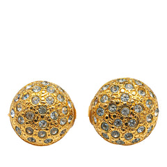 Gold Plated and Rhinestones Round Clip On Earrings