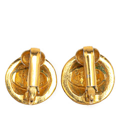 Gold Plated and Rhinestones Round Clip On Earrings