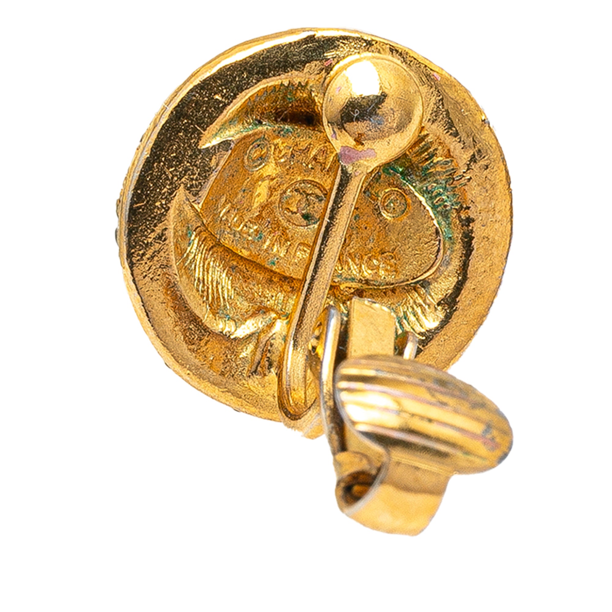 Gold Plated and Rhinestones Round Clip On Earrings