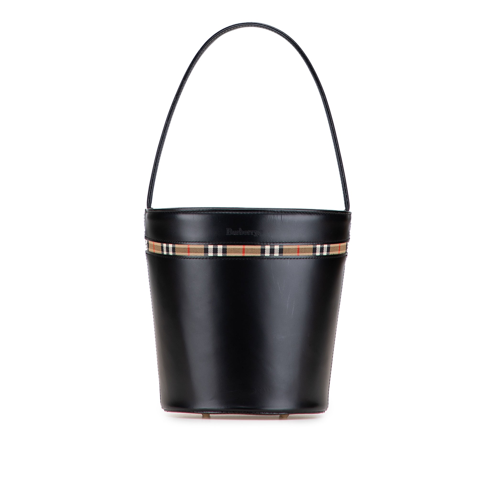 Haymarket Check Trimmed Leather Bucket Bag