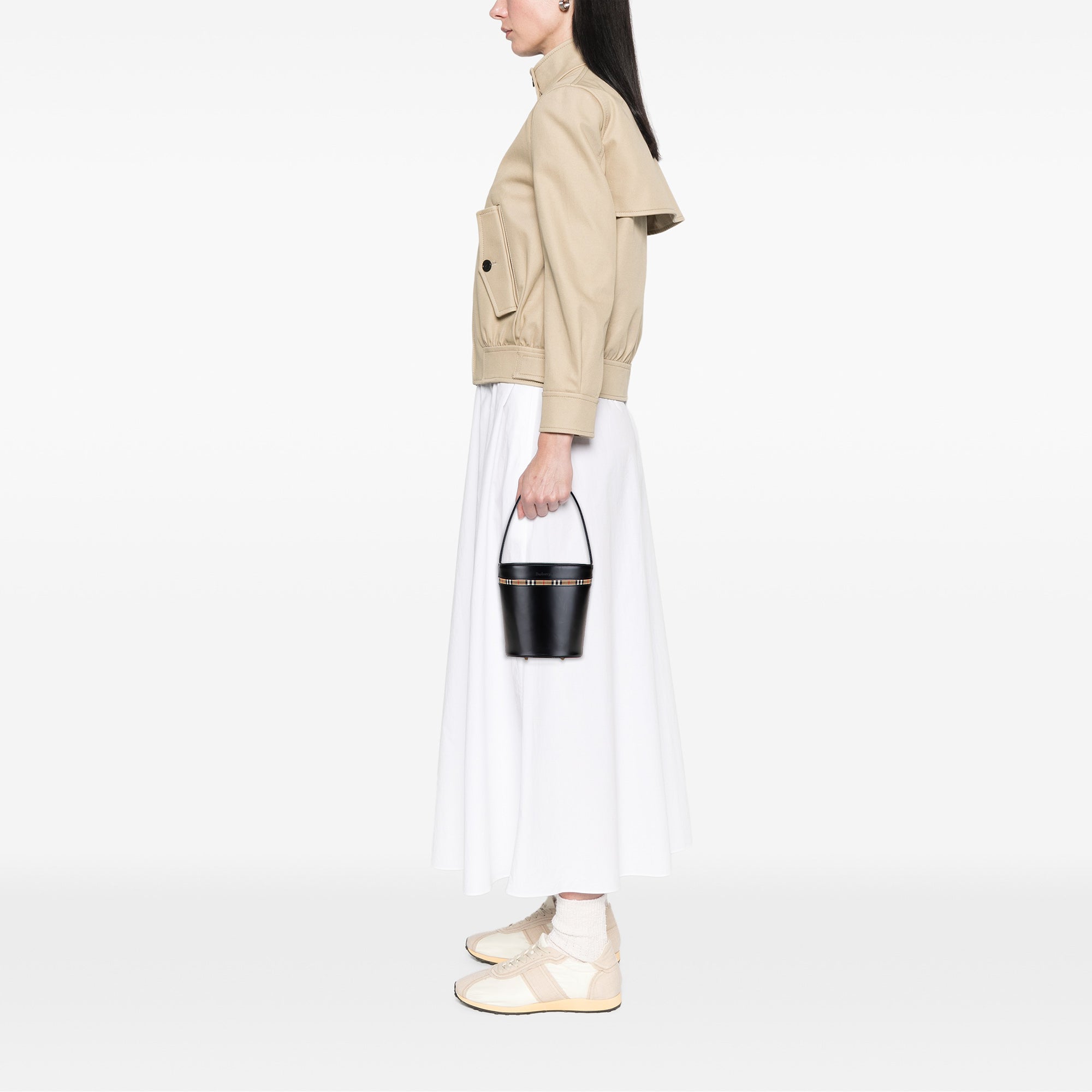 Haymarket Check Trimmed Leather Bucket Bag