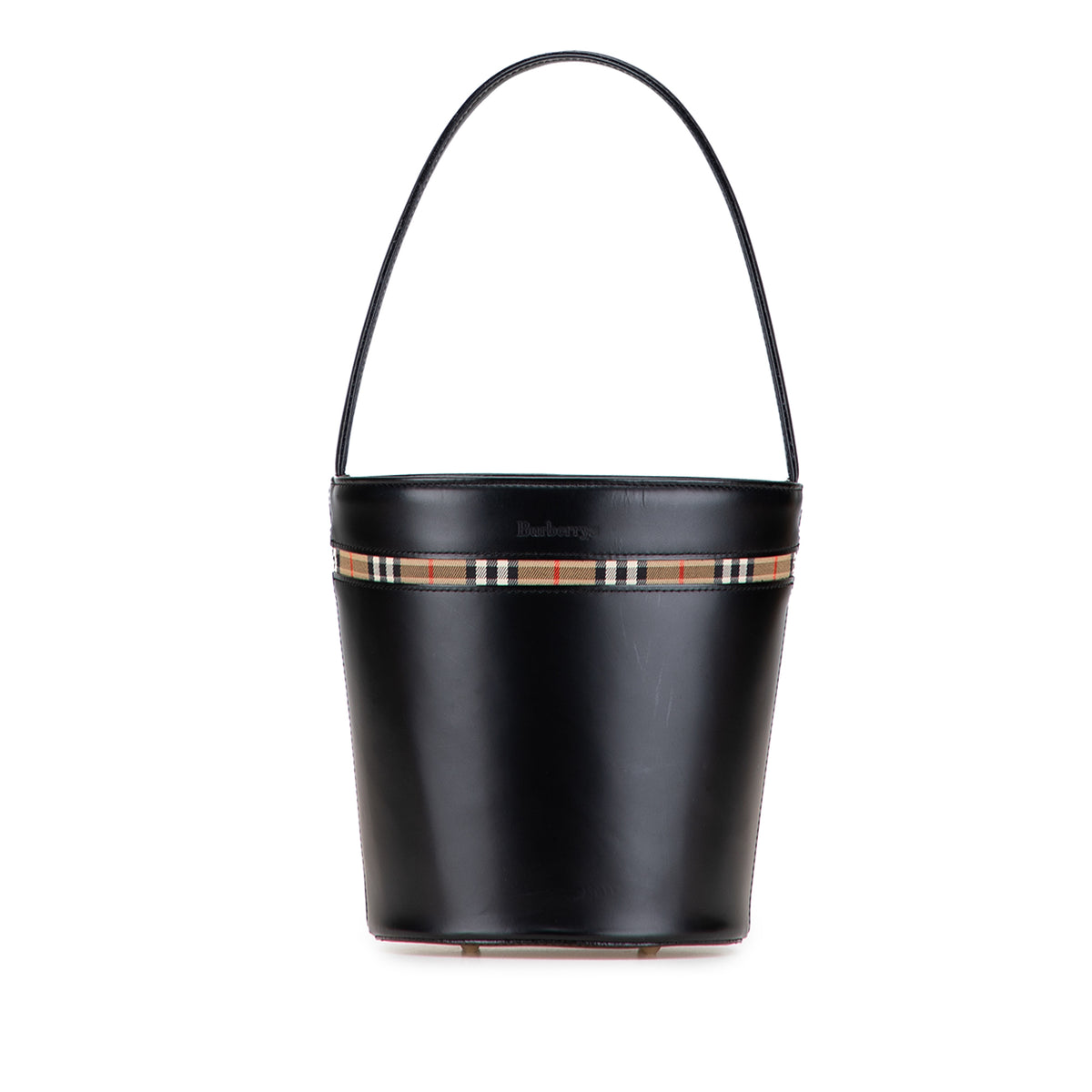 Haymarket Check Trimmed Leather Bucket Bag