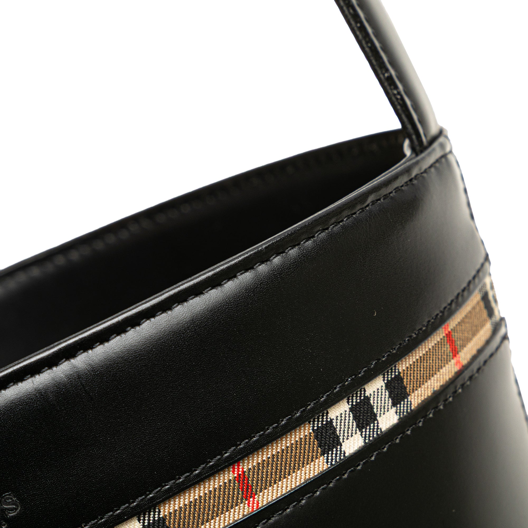 Haymarket Check Trimmed Leather Bucket Bag