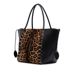 Pony Hair and Leather Leopard Printed Le Hinge Tote