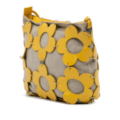 Canvas and Leather Cutout Flower Crossbody