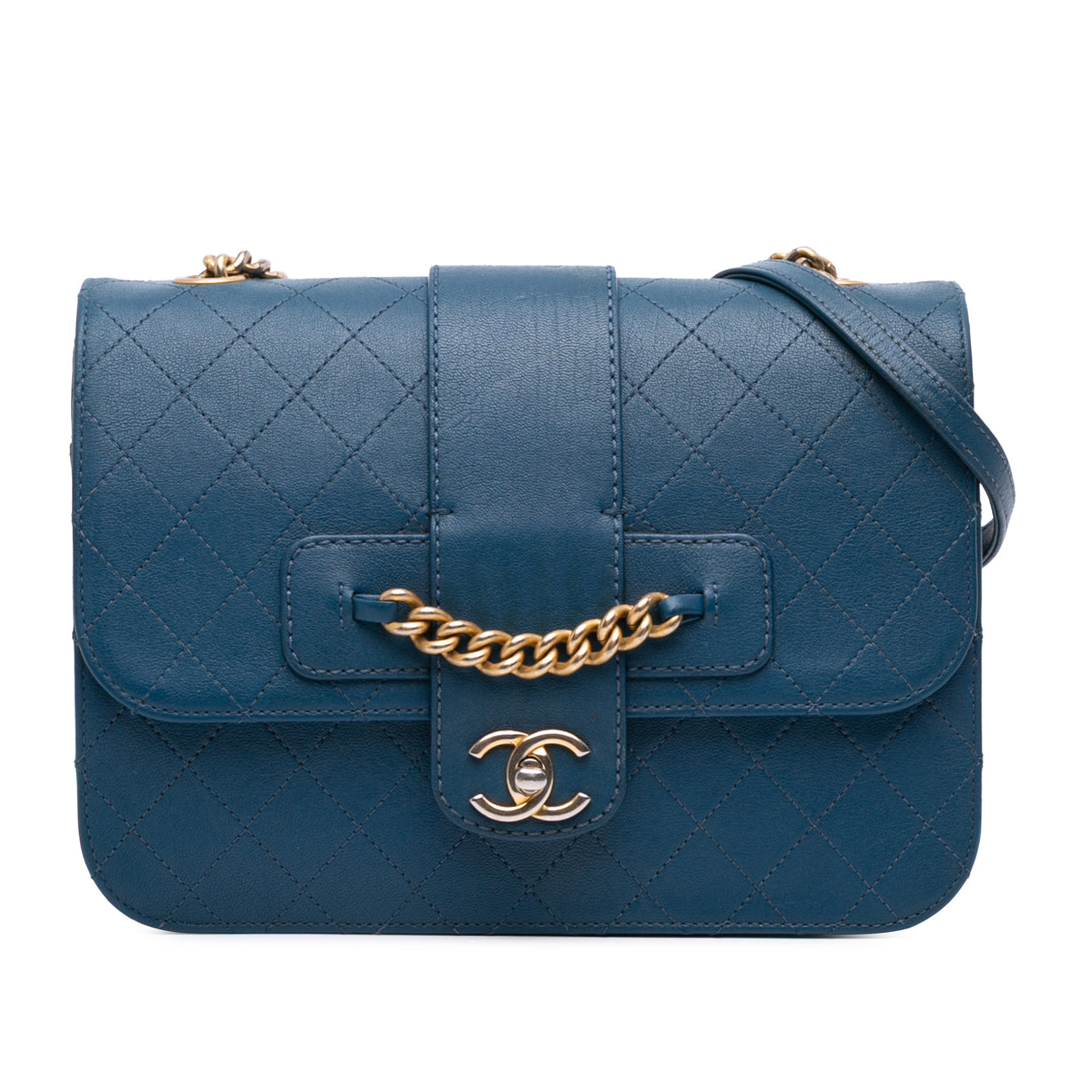Large Quilted Sheepskin Front Chain Flap