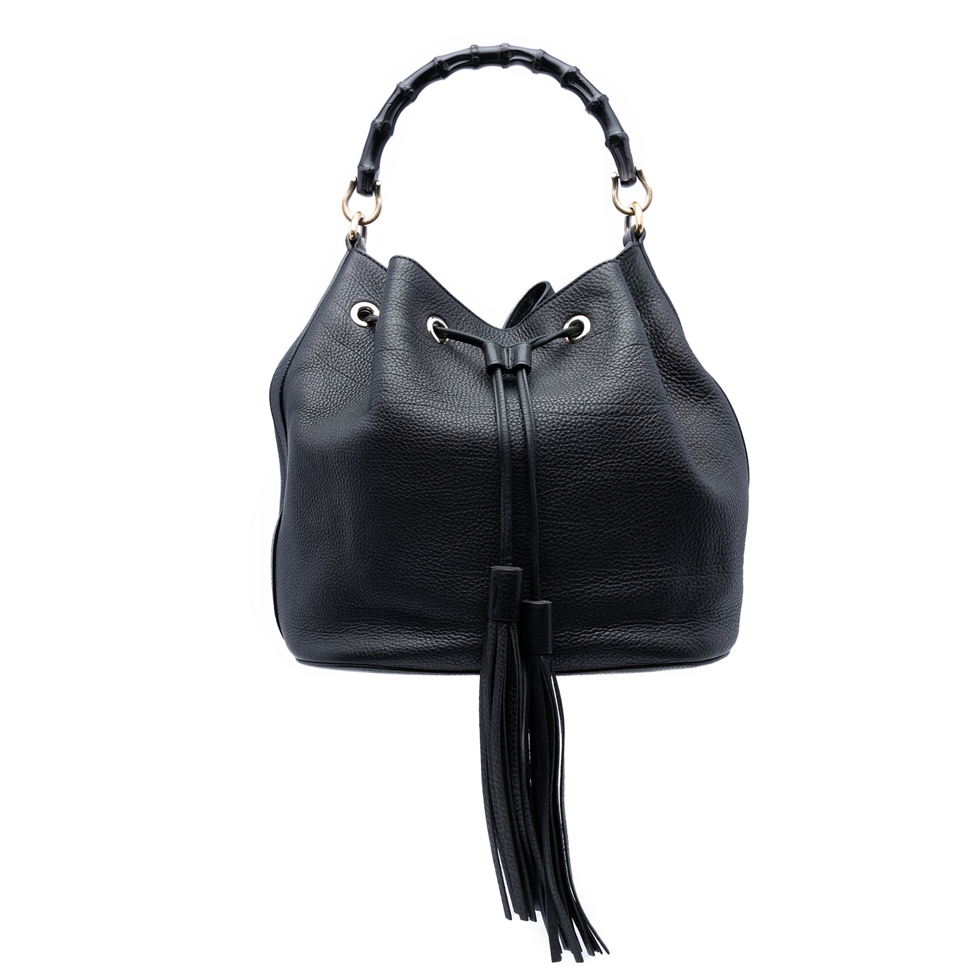 Pebbled Calfskin Miss Bamboo Tassel Bucket Bag