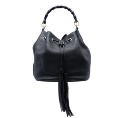 Pebbled Calfskin Miss Bamboo Tassel Bucket Bag