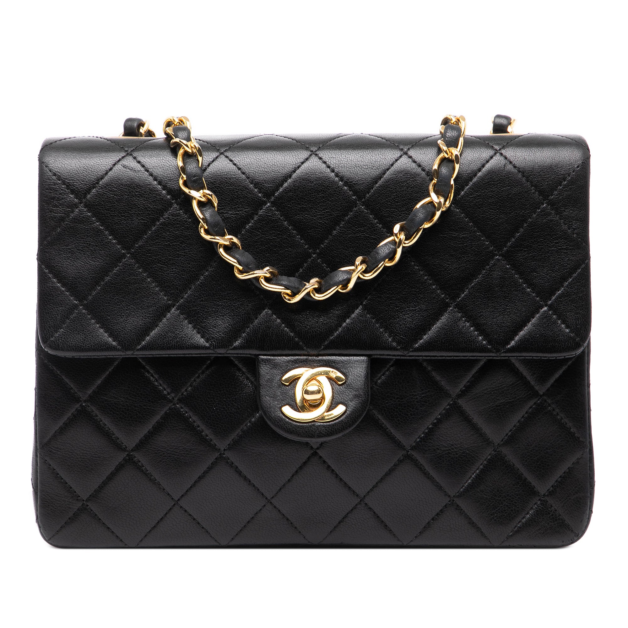 Square Quilted Lambskin Single Flap