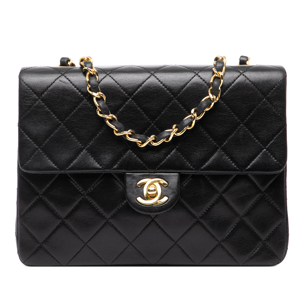 Square Quilted Lambskin Single Flap