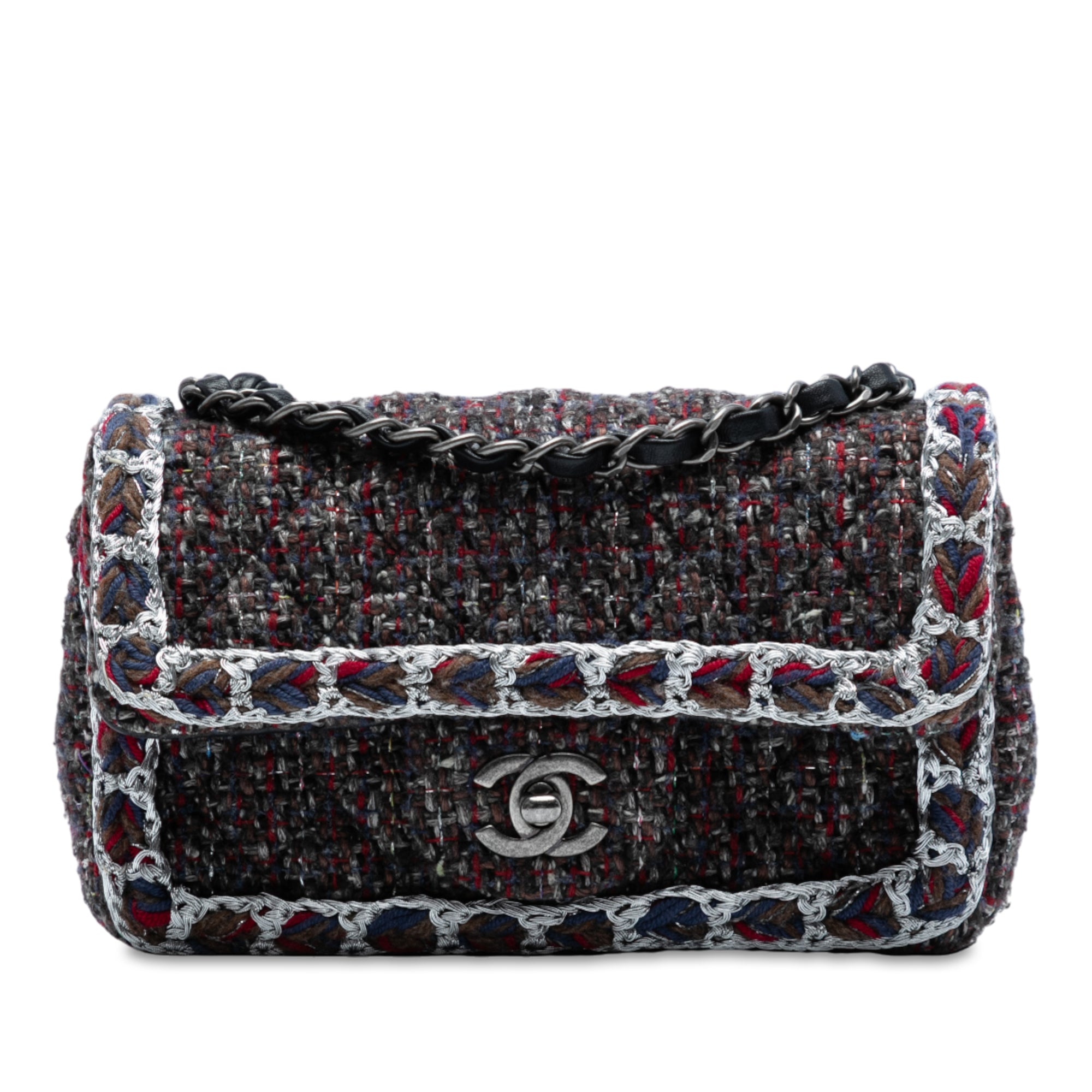 Mini Rectangular Classic Braided Tweed Single Flap