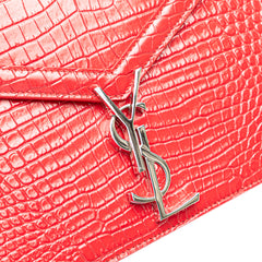 Croc Embossed Leather Monogram Cassandra Clasp Bag