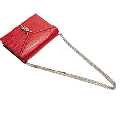 Croc Embossed Leather Monogram Cassandra Clasp Bag