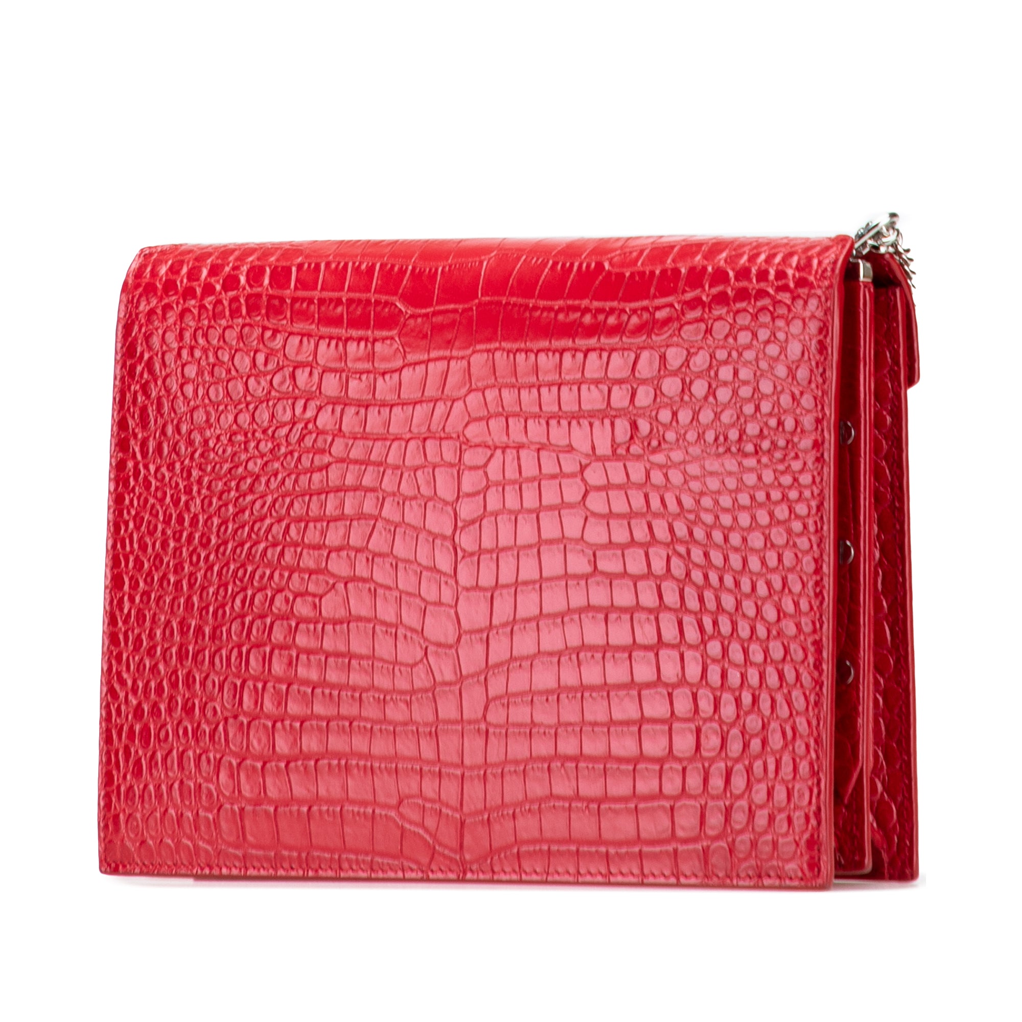 Croc Embossed Leather Monogram Cassandra Clasp Bag