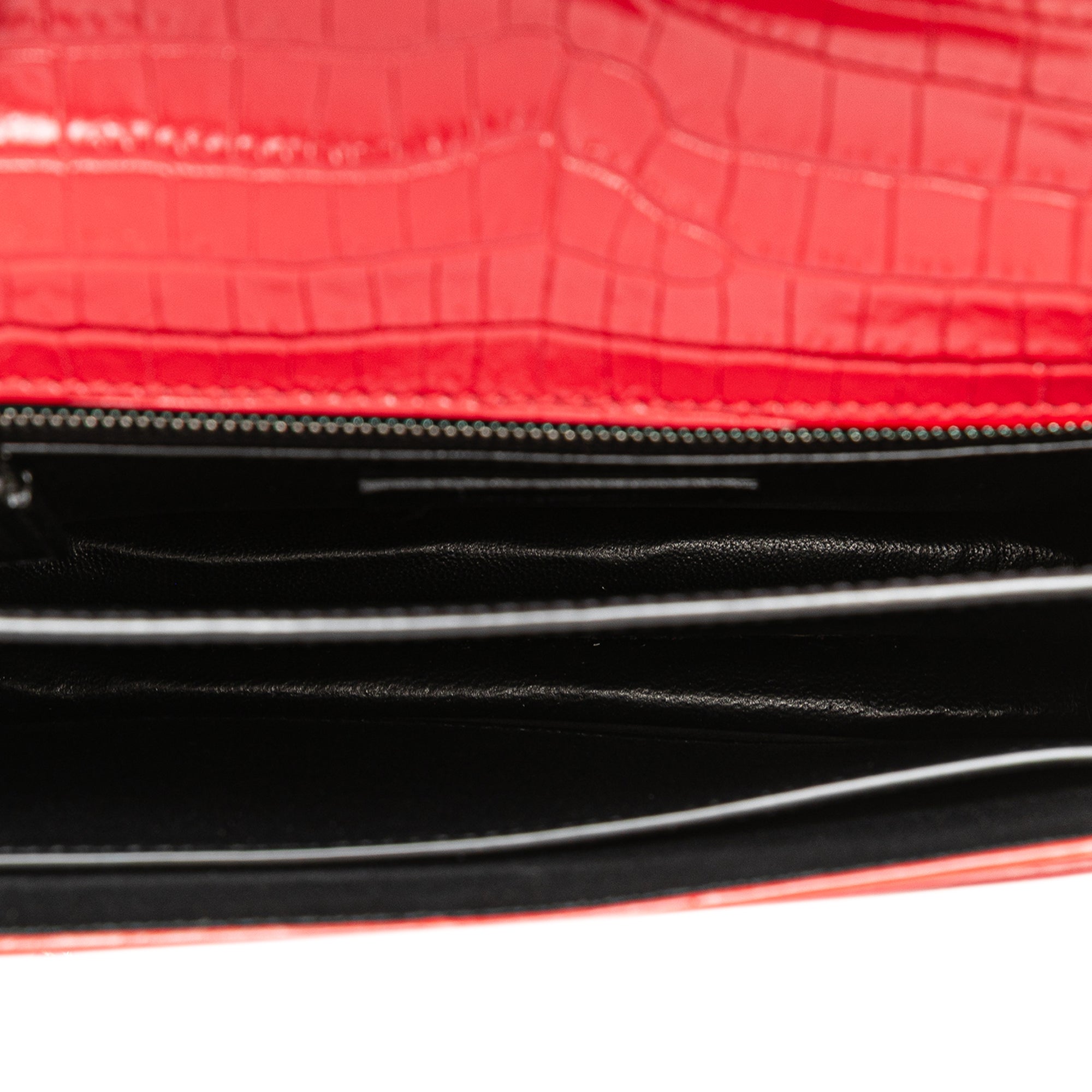 Croc Embossed Leather Monogram Cassandra Clasp Bag