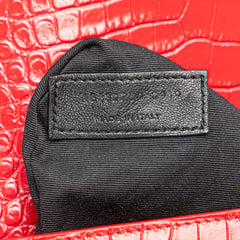 Croc Embossed Leather Monogram Cassandra Clasp Bag