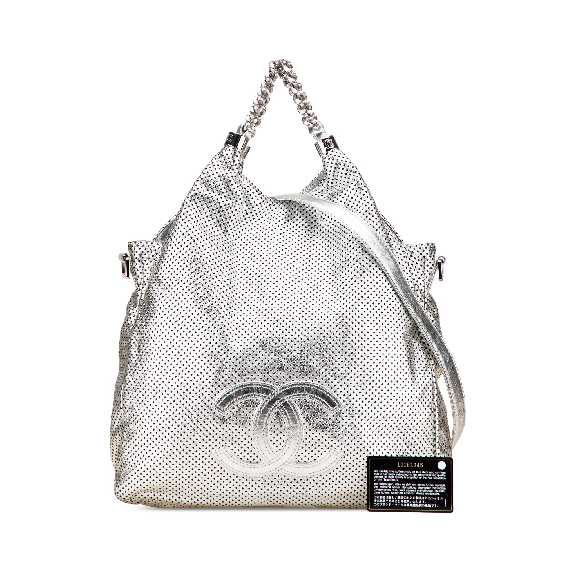 Medium Metallic Glazed Calfskin Perforated Rodeo Drive Satchel