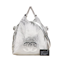 Medium Metallic Glazed Calfskin Perforated Rodeo Drive Satchel