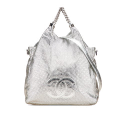 Medium Metallic Glazed Calfskin Perforated Rodeo Drive Satchel