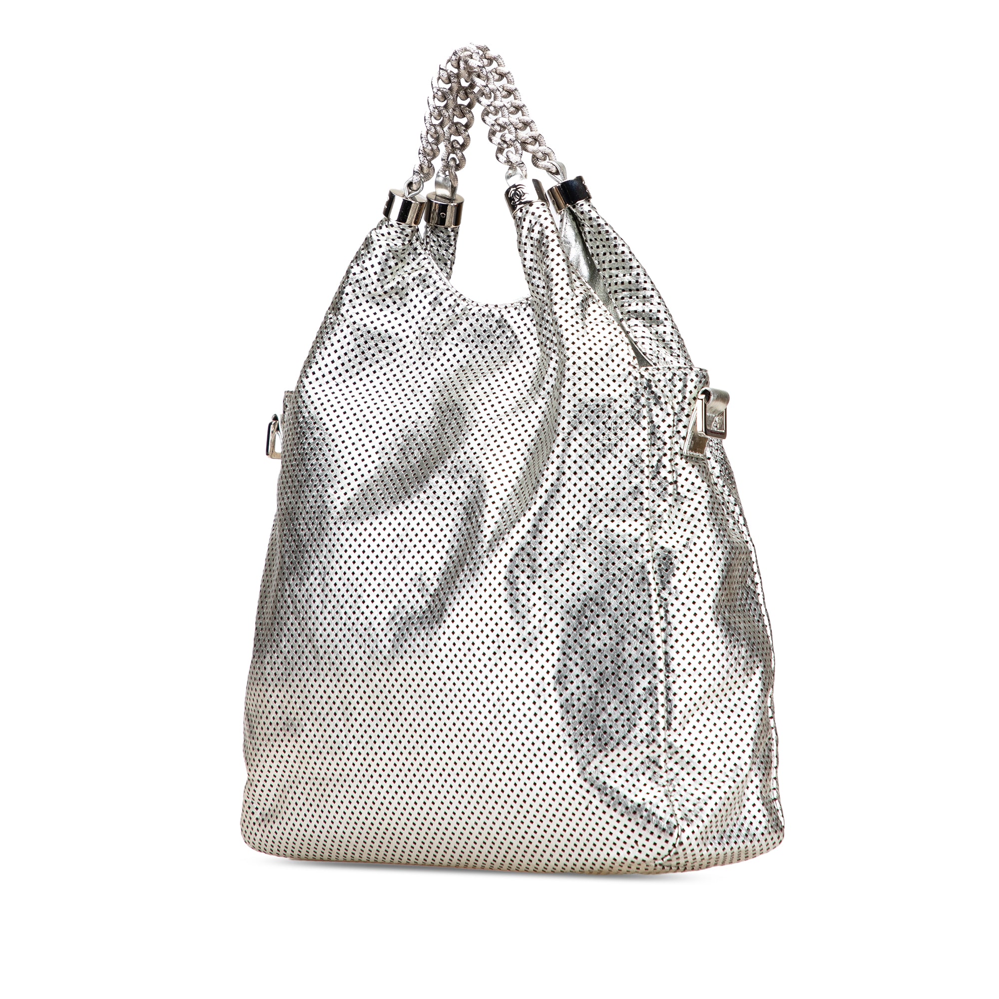 Medium Metallic Glazed Calfskin Perforated Rodeo Drive Satchel