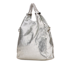 Medium Metallic Glazed Calfskin Perforated Rodeo Drive Satchel