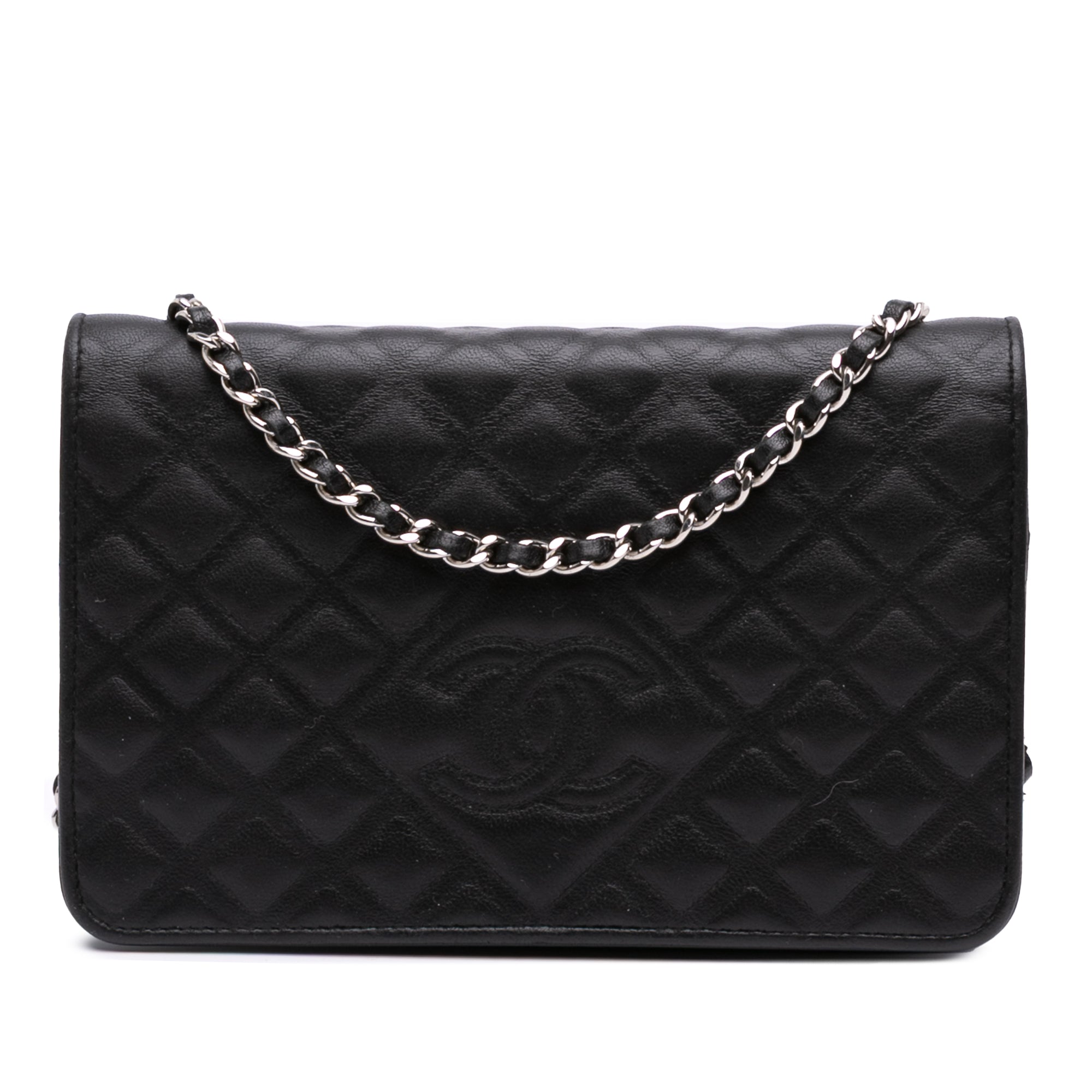 CC Embossed Calfskin Diamond Wallet On Chain