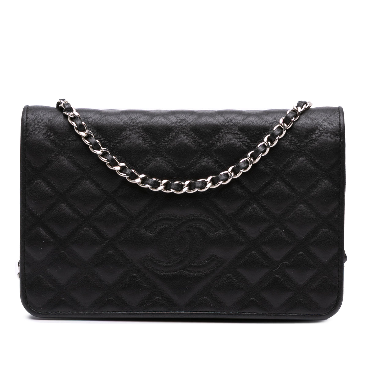 CC Embossed Calfskin Diamond Wallet On Chain