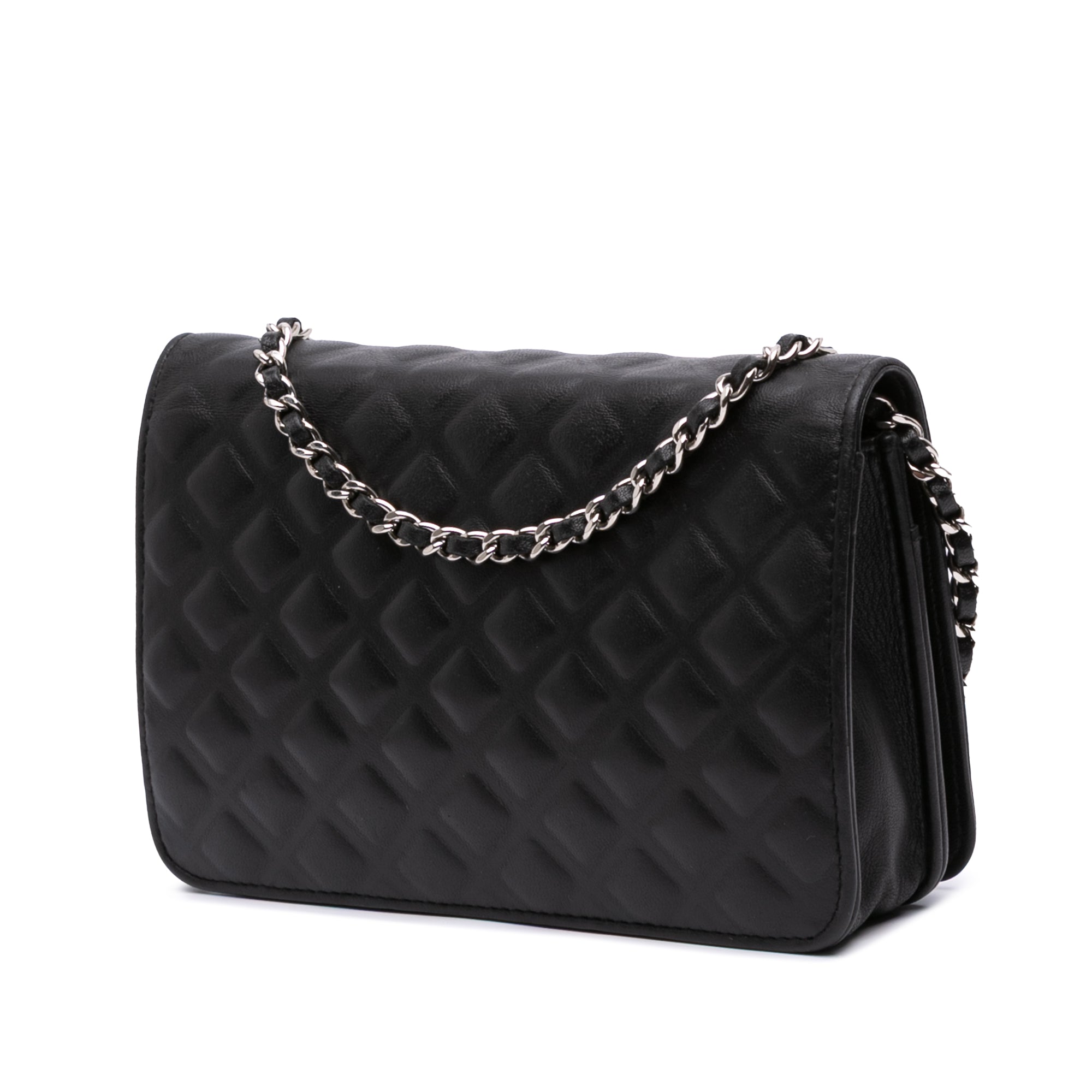 CC Embossed Calfskin Diamond Wallet On Chain