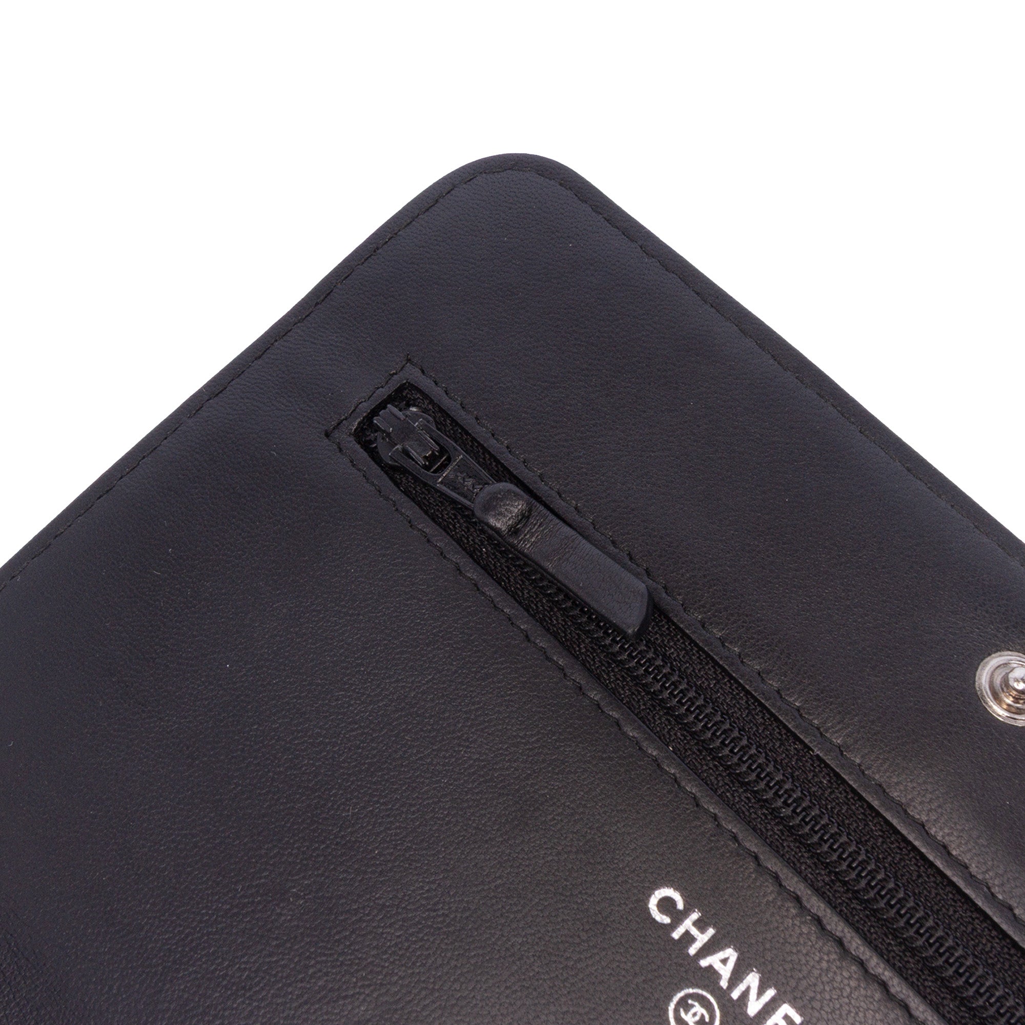 CC Embossed Calfskin Diamond Wallet On Chain