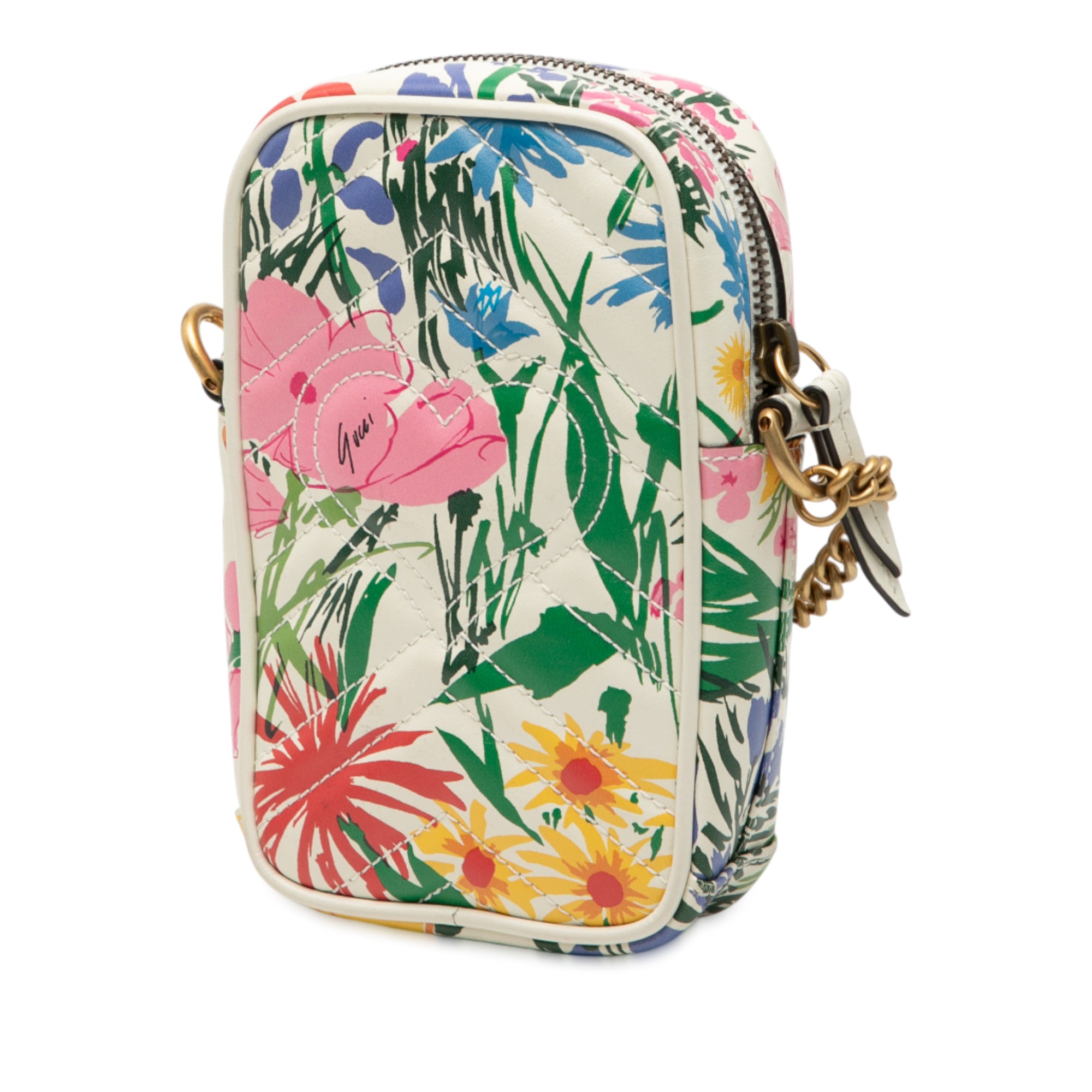 Mini GG Marmont Floral Printed Matelasse Leather Crossbody