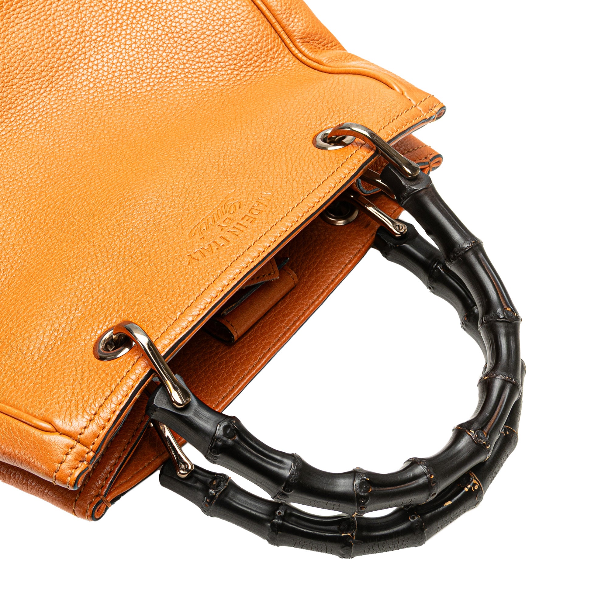 Small Calfskin Bamboo Shopper Satchel
