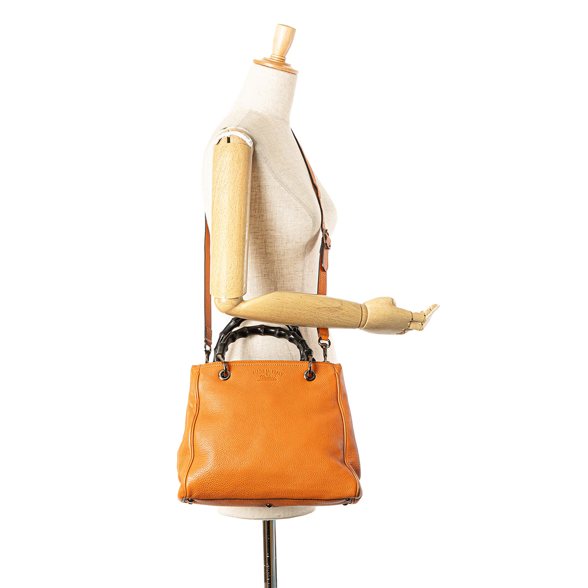 Small Calfskin Bamboo Shopper Satchel