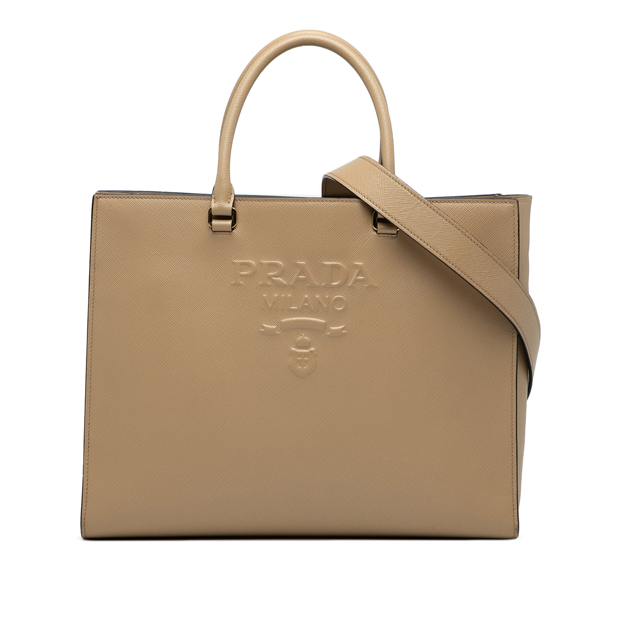 Large Saffiano Lux Embossed Logo Convertible Tote