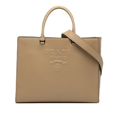 Large Saffiano Lux Embossed Logo Convertible Tote