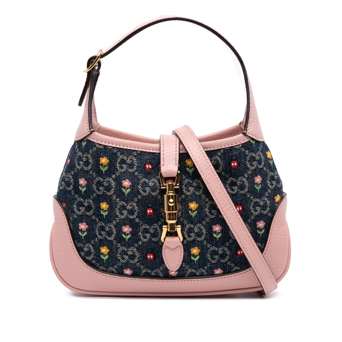 Limited Edition Mini GG Denim Embroidered Floral Jackie 1961 Crossbody