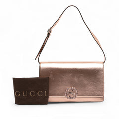 Metallic Leather Crystal Embellished Broadway Clutch on Strap